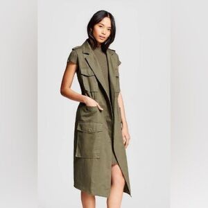 Who what wear khaki sleeveless trench vest size S linen blend